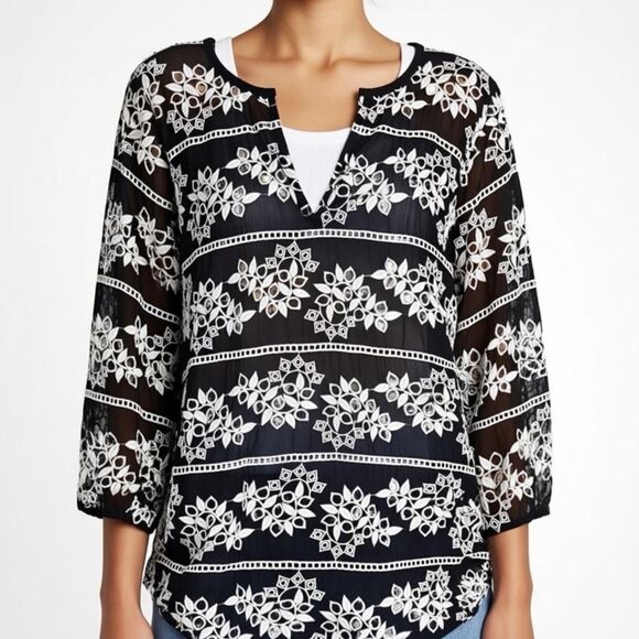 Chico's Tops - Chicos Black & White Eyelet Embroidered Cut Out Blouse Sz 3 US 16/18 #760